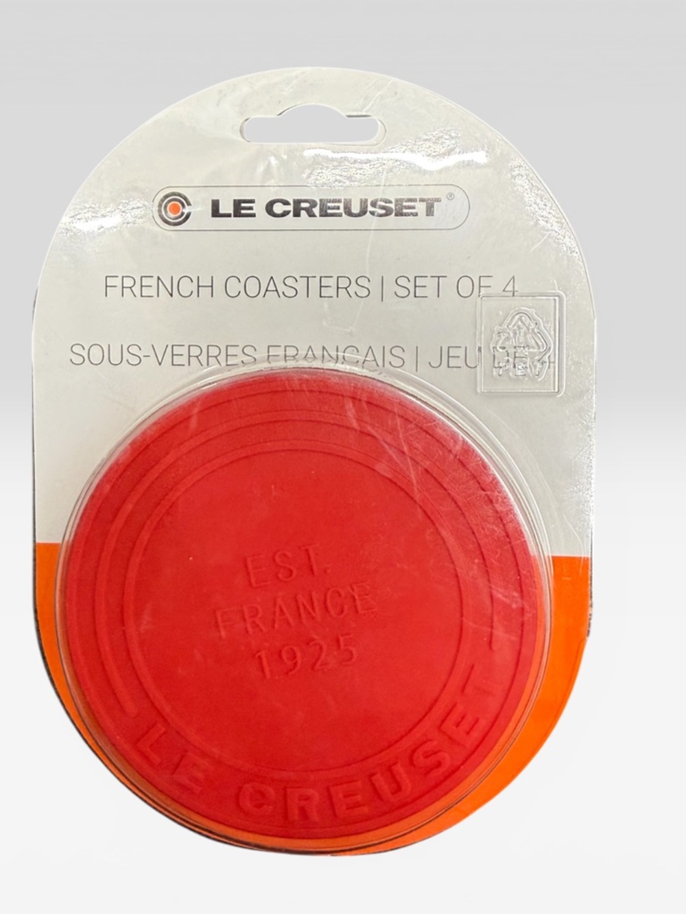Le Creuset French Silicone Coasters Set of 4 in Cerise Red NEW!